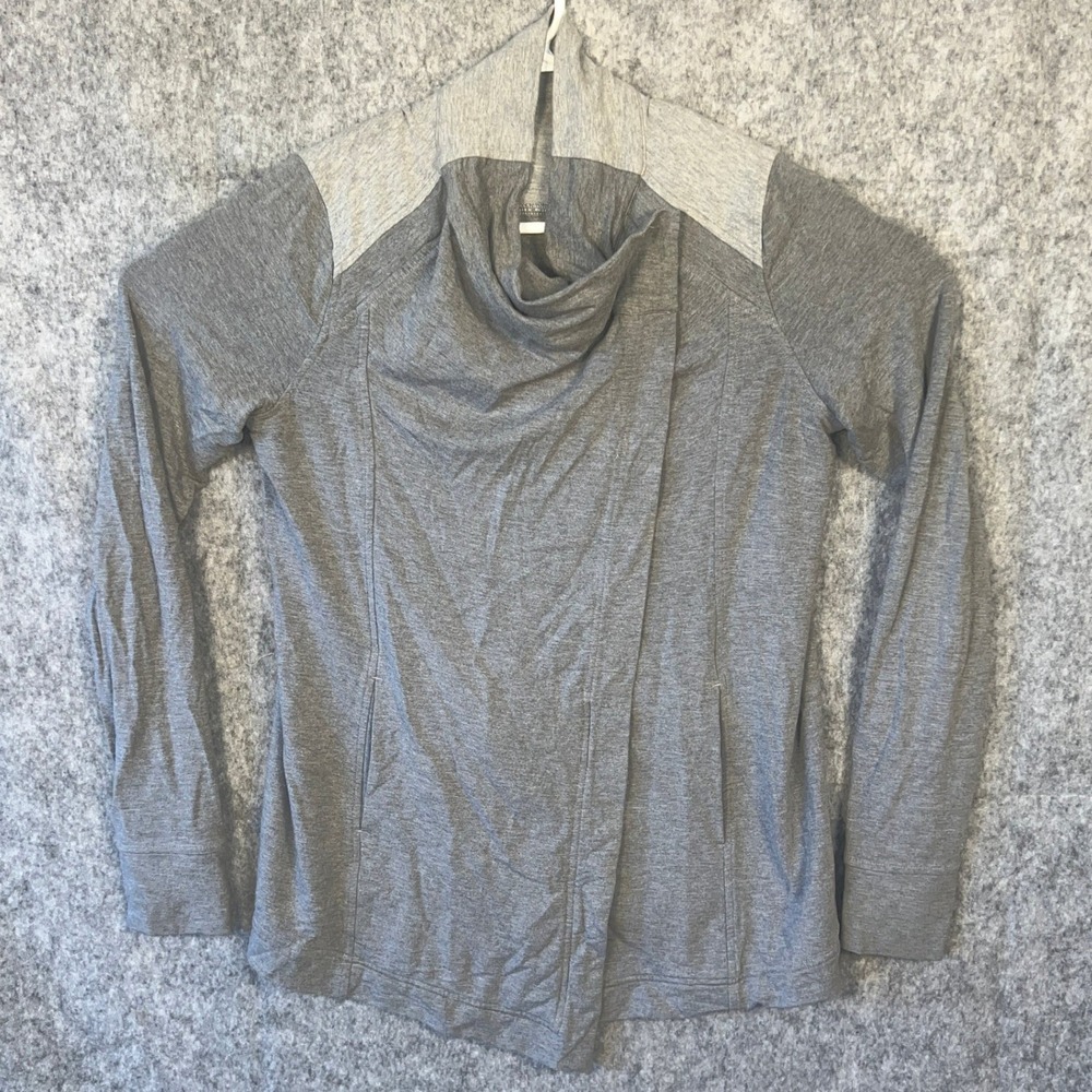 Lululemon‎ Women's XL Grey Asymmetrical Draped Cowl Neck Wrap Jacket Thumbholes